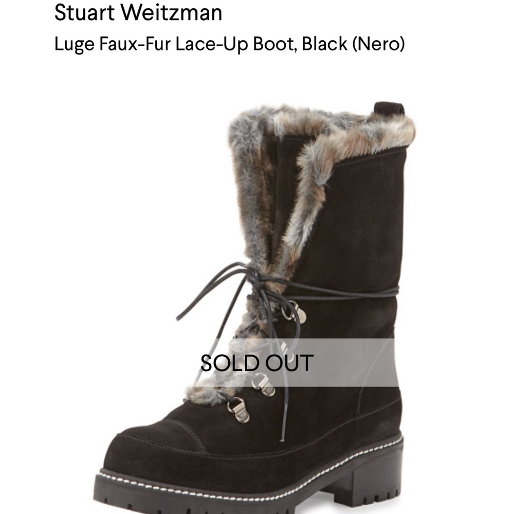 Stuart Weitzman Luge Faux-Fur Lace-Up Boot, Black (Nero) - Size 10